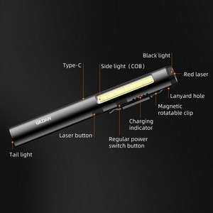 4 In 1 Rechargeable 350 Lumen COB Work Light, 160 Lumen Spot Light, 5mW Red Laser Pointer And 365nm