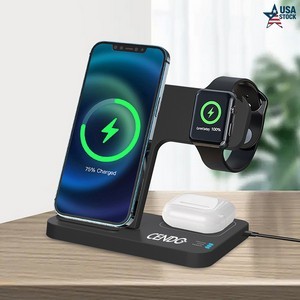 3-In-1 Foldable 15W Fast Wireless Charging Stand For Cell Phone, Apple Watch, Air Pods