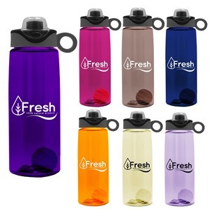 26 Oz. Transparent Tritan Bottle w/ Drink-Thru Snap On Silicone Loop Handle Lid & Mixing Ball